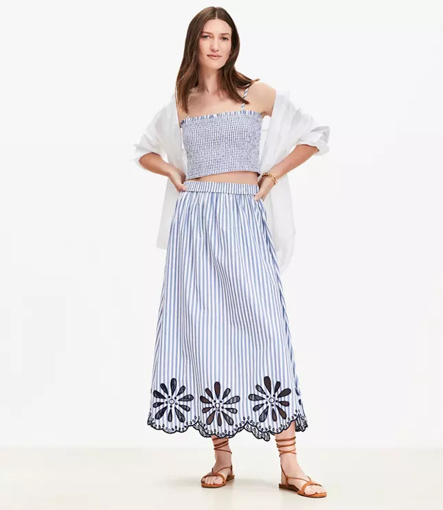 Floral Eyelet Stripe Poplin Top | LOFT