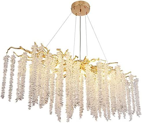 Akeelighting Crystal Chandelier Lighting L47" Rectangle 13 Light Modern Tree Branch Gold Raindrop Ch | Amazon (US)