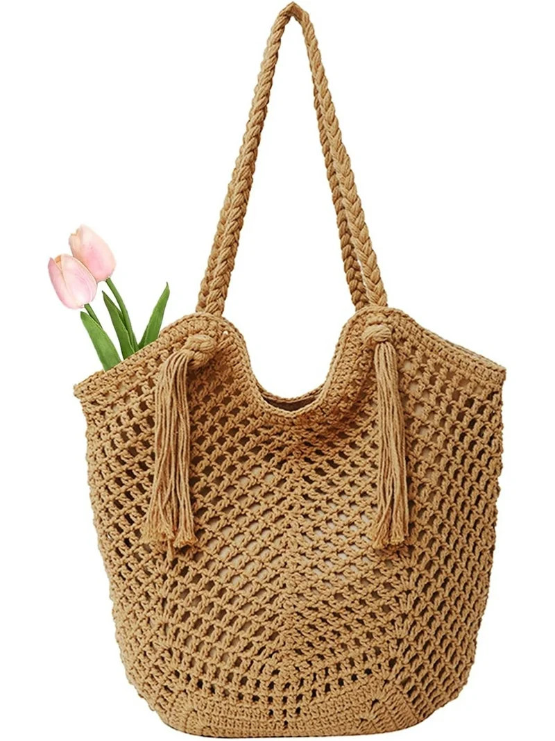 Crochet Beach Tote Bag For Women 2025 Bohemian Shoulder Bag Purse With Leak-Proof Lining for Summ... | Walmart (US)