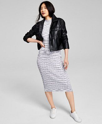 And Now This Women's Faux-Leather Shacket & Ribbed Bodycon Dress & Reviews - Women - Macy's | Macys (US)