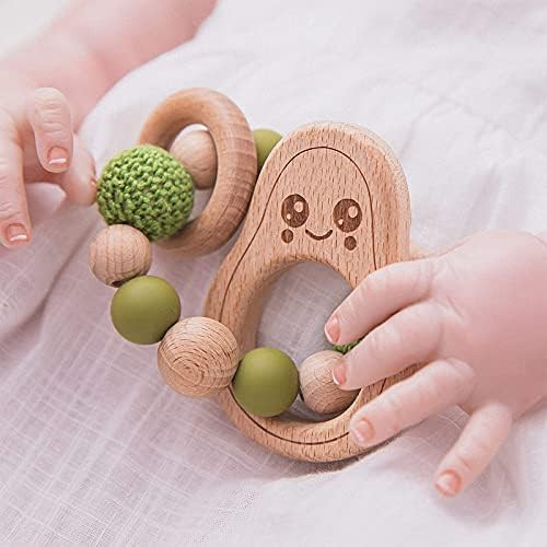 Avocado Wooden Baby Toys Teethers for Babies Teething Ring Wooden Rattle Baby Nursing Bracelet Si... | Amazon (US)