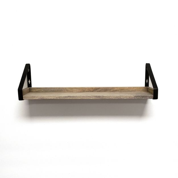 Solid Wood Ledge Wall Shelf with Rustic Metal Bracket - InPlace | Target