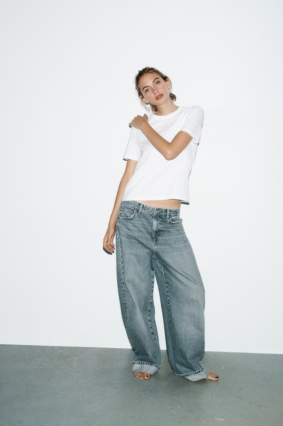 TRF MID-RISE FOLDED BAGGY JEANS | Zara US