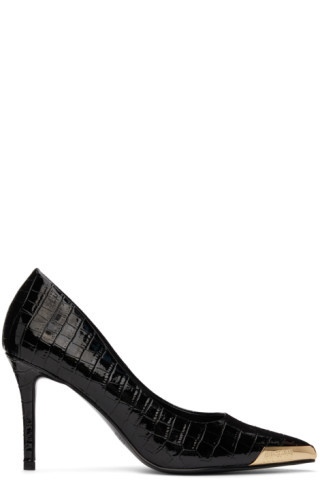 Black Croc Scarlett Heels | SSENSE