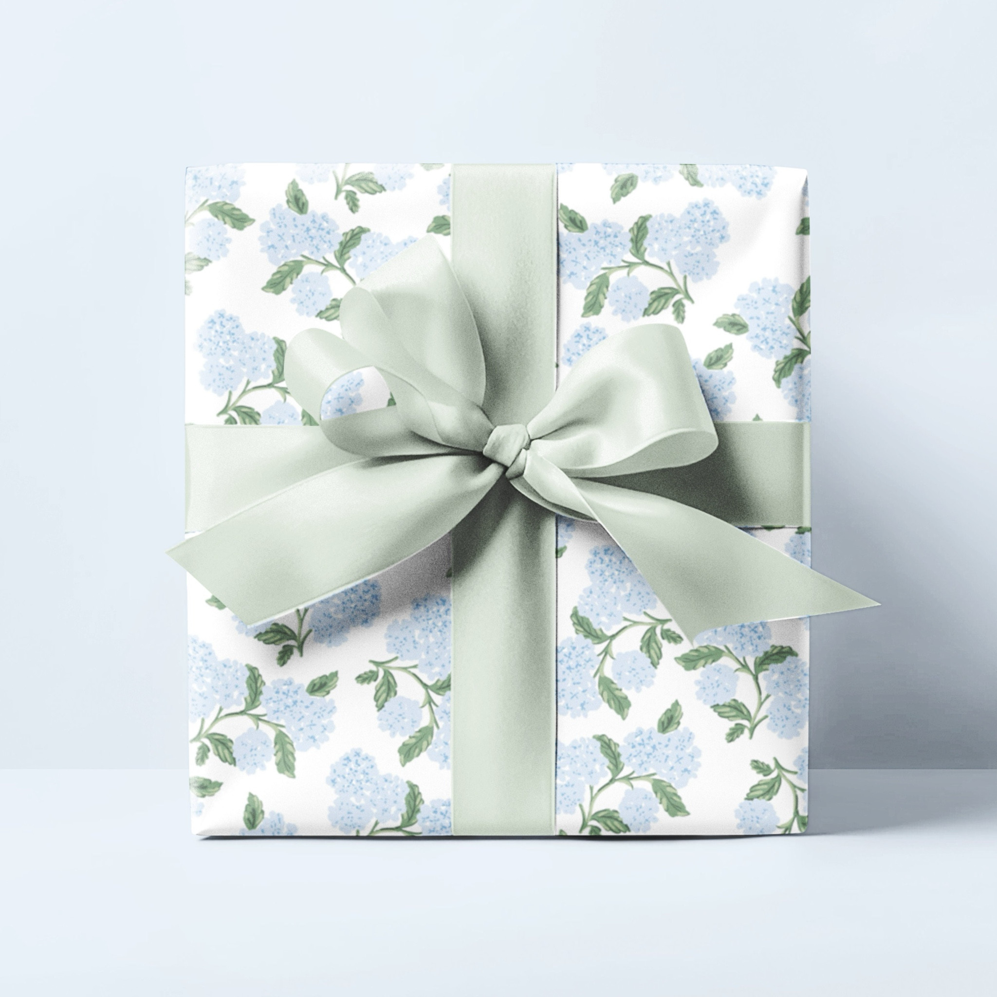 blue hydrangea wrapping paper, preppy wrapping paper 