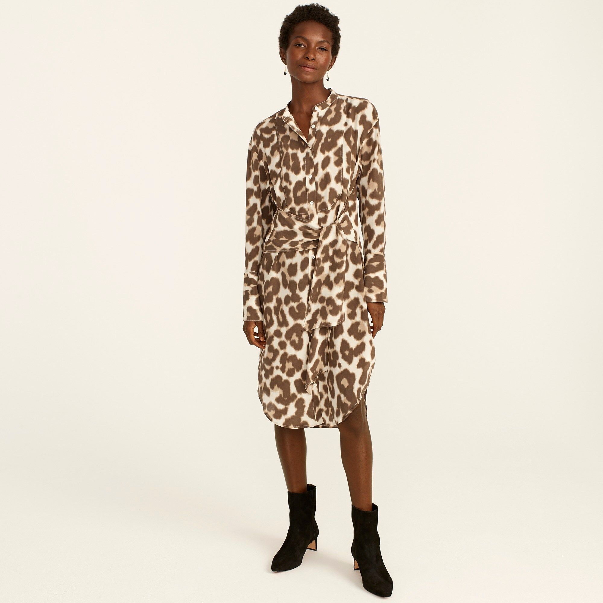 Tie-front silk shirtdress in dusty leopard | J.Crew US