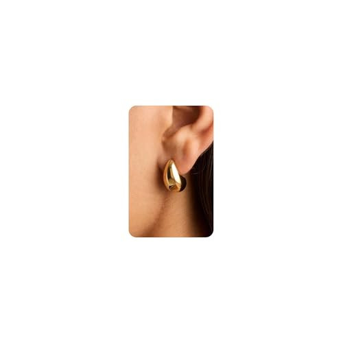 VRIUA Chunky Gold Earrings - 14K Gold Plated Drop Earrings Post Teardrop Earrings for Women Gold Statement Earrings Lightweight Stud Earrings for Women Trendy Jewelry | Amazon (US)