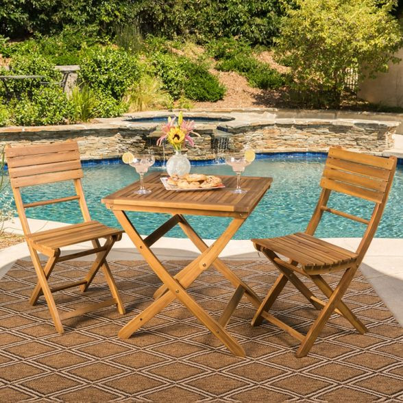 Positano 3pc Acacia Wood Foldable Bistro Set - Christopher Knight Home | Target