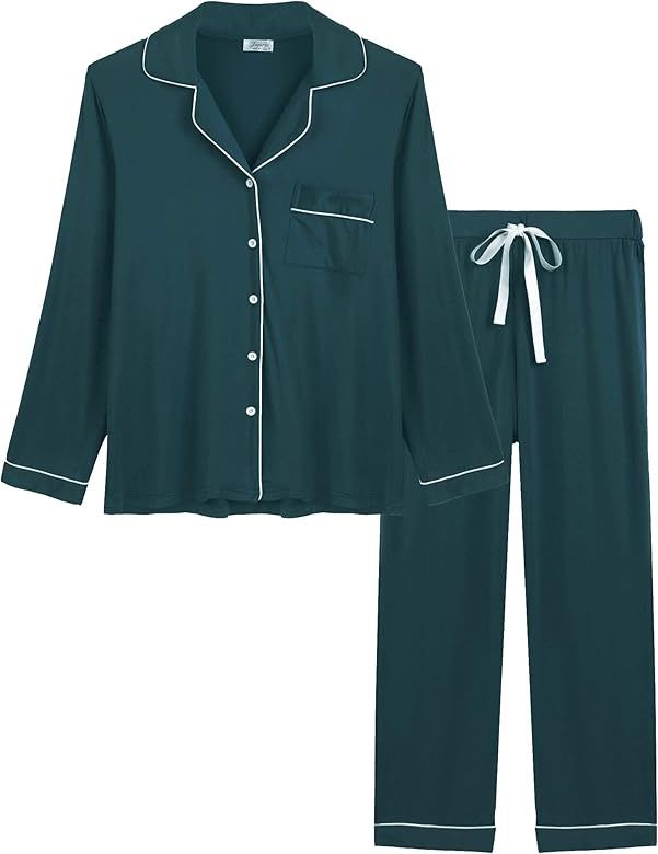 Womens Soft Bamboo Pajama Sets Button Down Long Sleeve Pj Pants Set Sleepwear | Amazon (US)