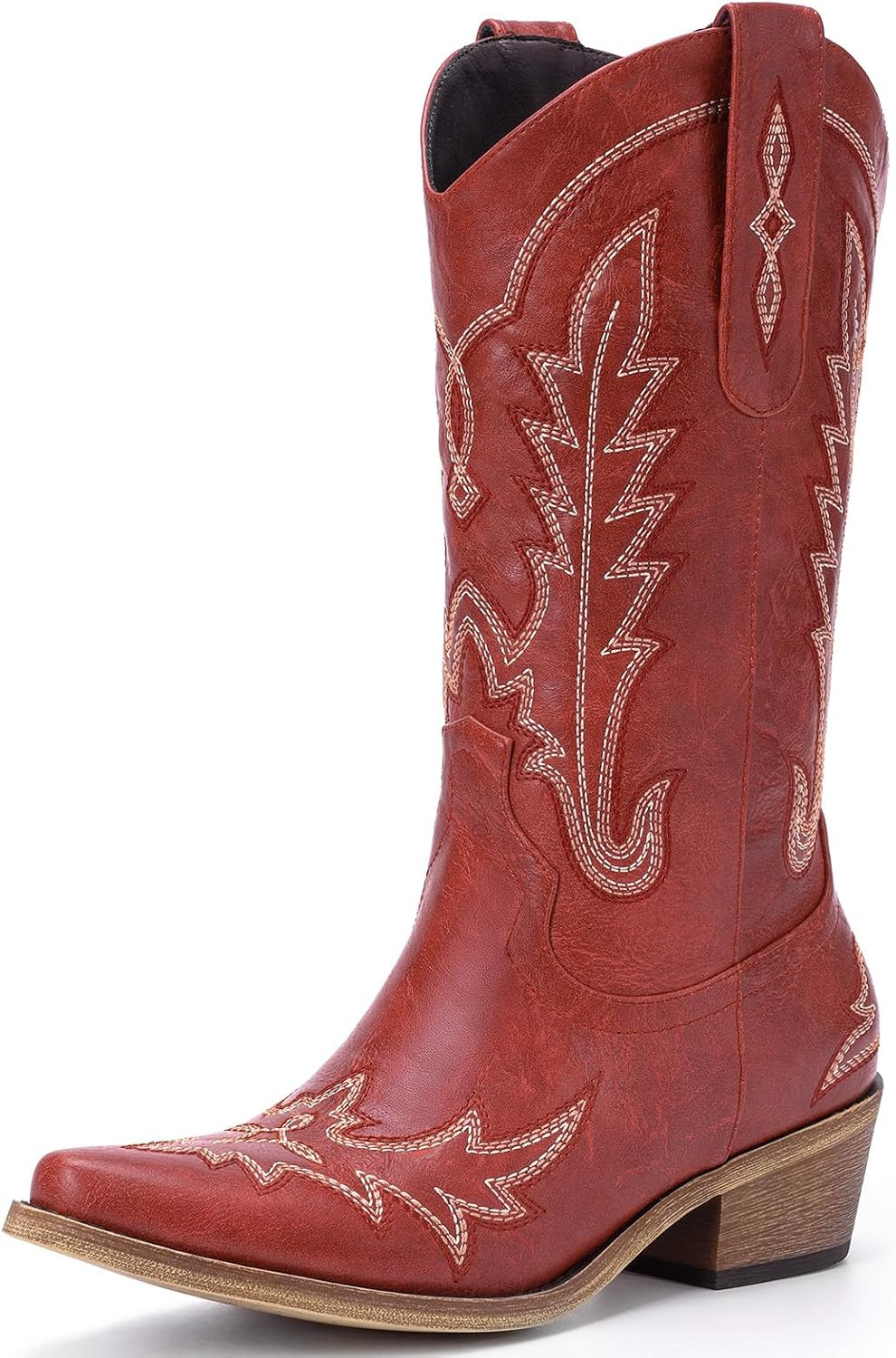 Cowboy Boots for Women - Cowgirl Boots with Embroidery, Chunky Heel Pointed Toe Pull-on Vintage Western Mid Calf Fashion Boots for Ladies | Amazon (US)