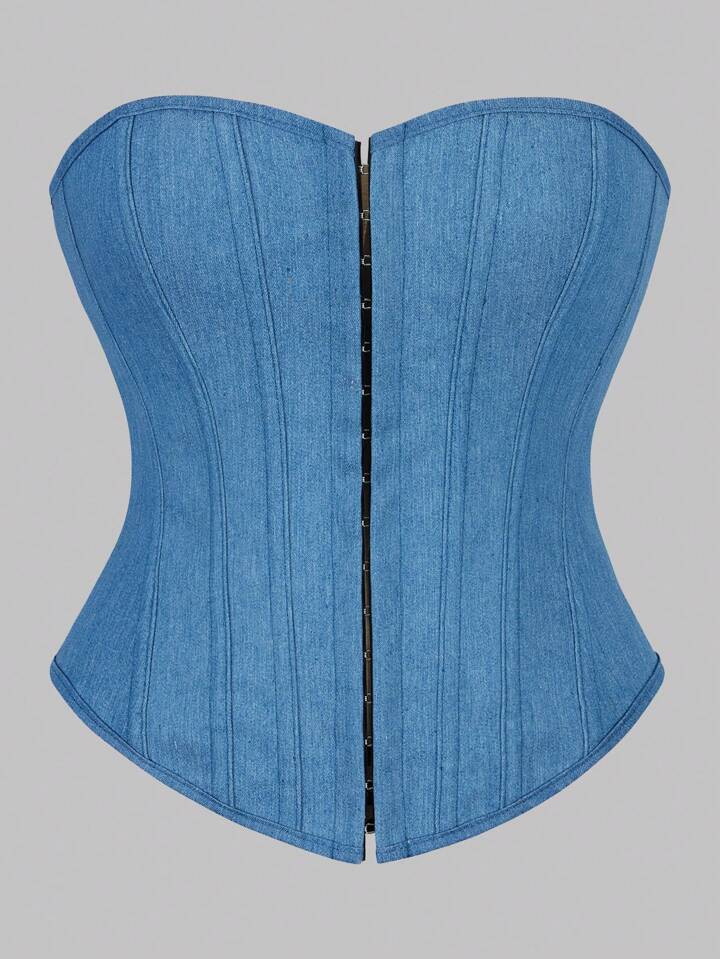 1pc Vintage Palace Style Corset Crop Top, Sexy Ruched Bustier Front Button Up Chest Slimming Wais... | SHEIN