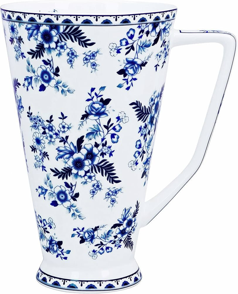 Bone China Coffee Mug Tall Coffee Cup - 17 oz Floral Tea Mug - Dishwasher and Microwave Safe Mug ... | Amazon (US)