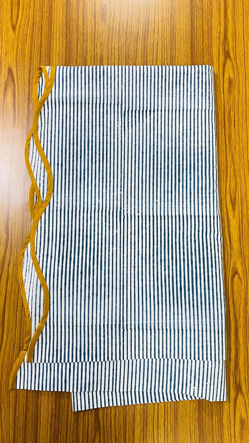 Ridhi Blue Stripe Floral Cotton Scallop Curtains 1 pcs 84-Inch Pocket for The Rod Semi-Sheer Drap... | Amazon (US)