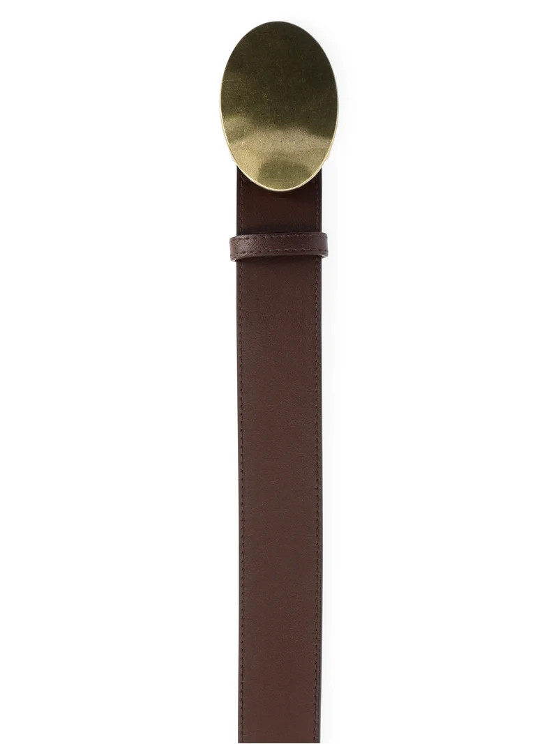 No Boundaries Hammered Buckle Faux Leather Belt, Women's S/M-2XL | Walmart (US)