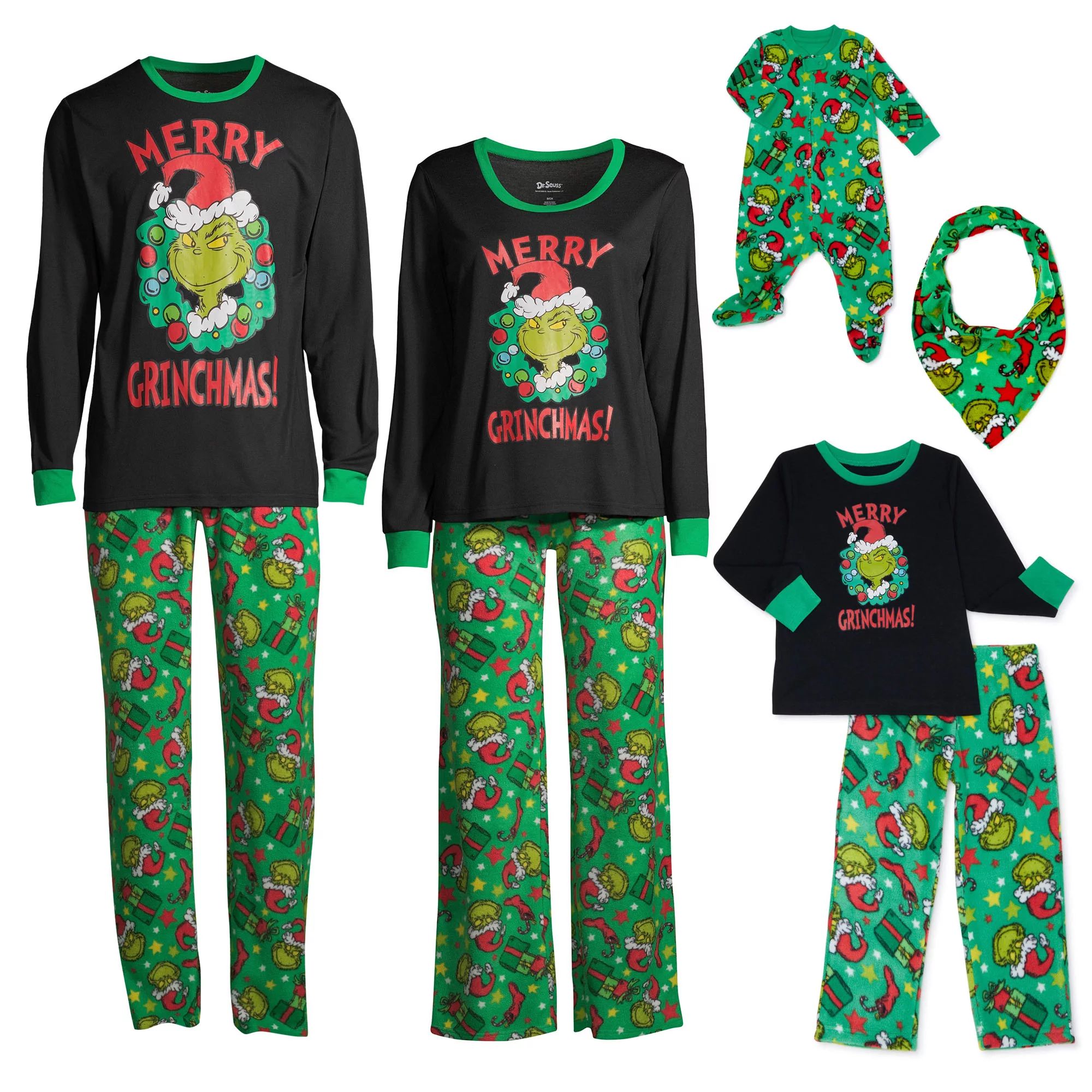 Dr. Seuss Grinch Holiday Matching Family Christmas Pajamas Men's Sleepwear Set, 2-Piece, Sizes S-... | Walmart (US)
