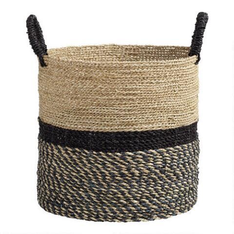 Calista Large Black And Natural Seagrass Tote Basket | World Market