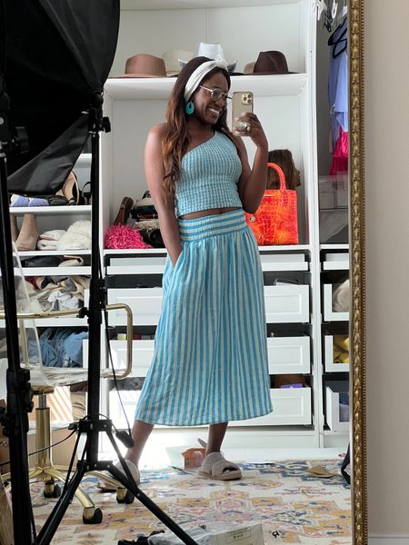 Two piece matching set for summer! This would be so cute for a tropical beach vacay or cruise! 🚢💙 

blue stripes, one shoulder top, maxi skirt, high waisted skirt 

#LTKtravel #LTKxTarget #LTKfindsunder50