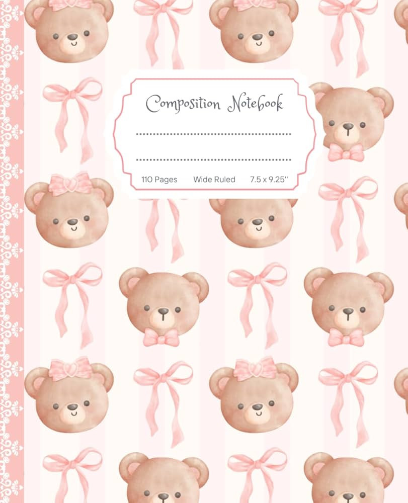 Super Cute Preppy Aesthetic Composition Notebook Pastel Pink & White Coquette Bow & Teddy Bear: W... | Amazon (US)