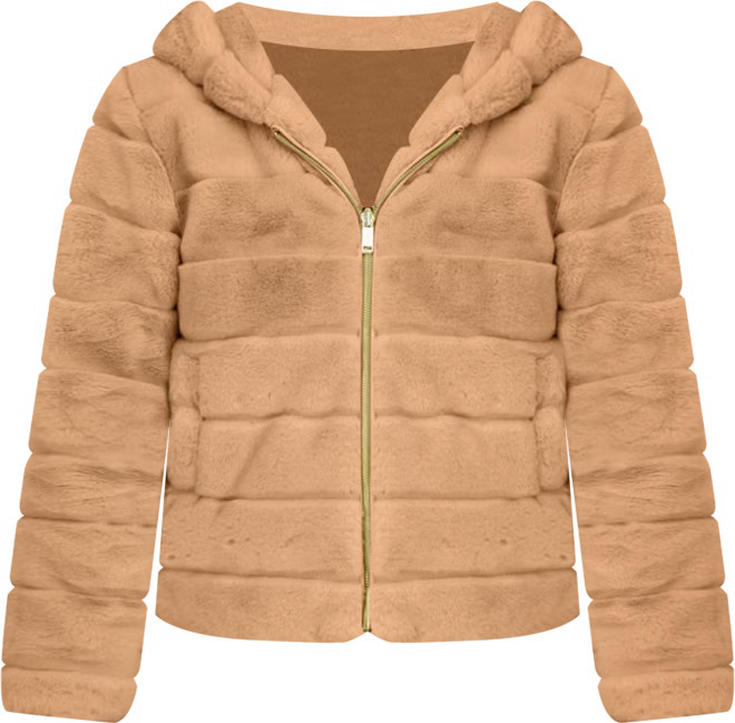 Women's Hooded Grooved Short Faux Fur Jacket | Macy's