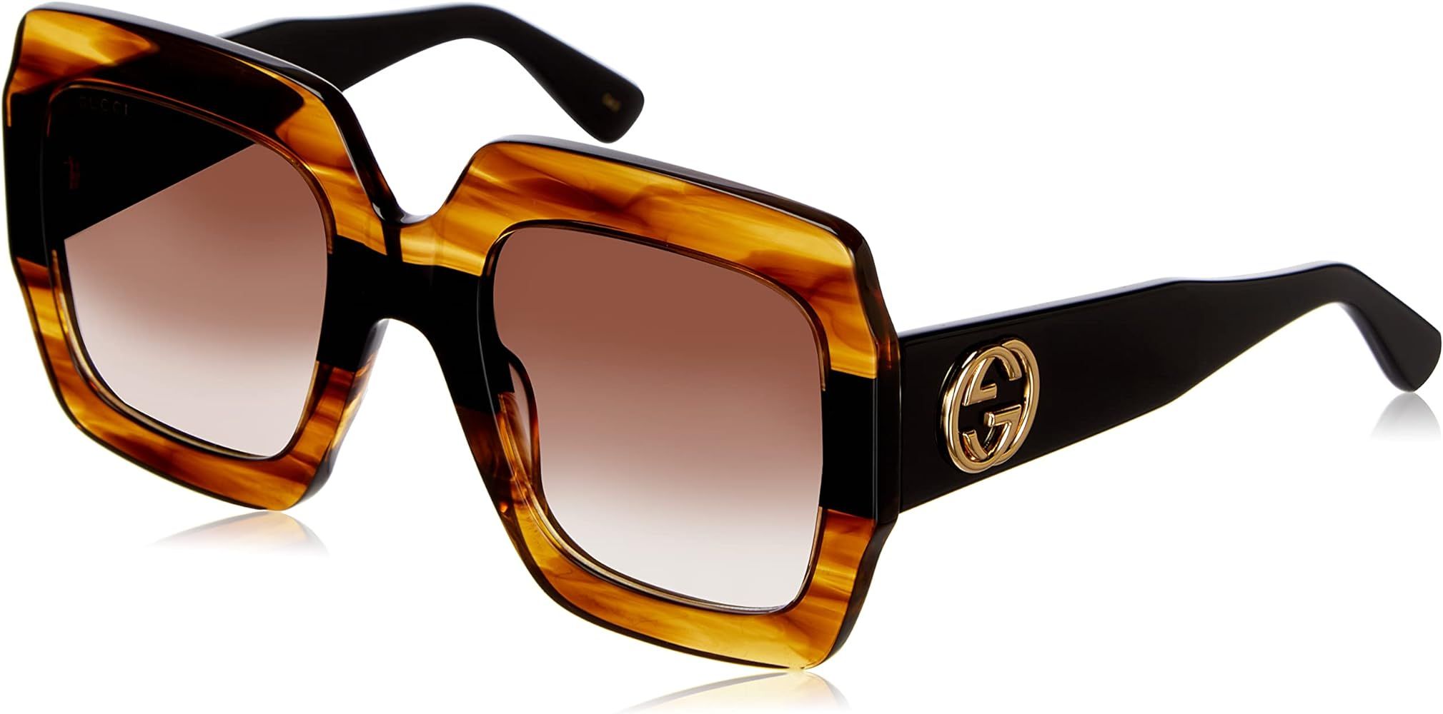 Gucci sunglasses (GG-0178-S 004) Transparent Havana - Shiny Black - Brown Gradient lenses | Amazon (US)