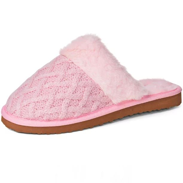 Alpine Swiss Womens Cable Knit Faux Fur Scuff Slippers Memory Foam House Shoes - Walmart.com | Walmart (US)