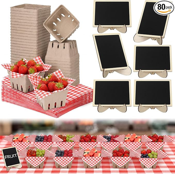 24 Set Farmer Market Favors Natural Pulp Fiber Berry Basket with Deli Paper Sheet Chalkboard Sign... | Amazon (US)