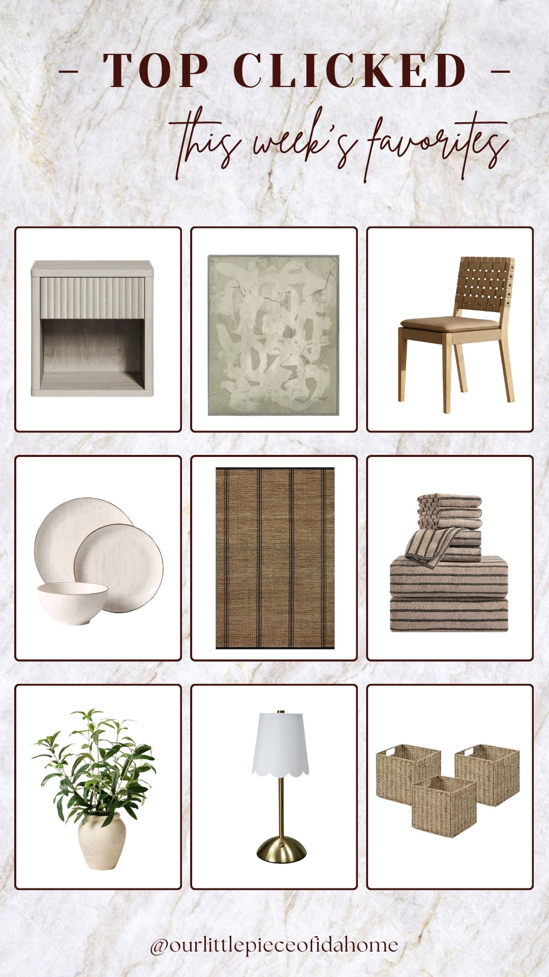 I’m linking the home finds that received the most clicks this week. These are the pieces that consistently help create a warm, layered, and timeless look throughout the home.

From accent furniture and artwork to lighting, storage, textiles, and decor, each one brings both function and character to a space. I love sharing these weekly favorites because they’re the pieces so many of you are saving, shopping, and using in your own homes.

Shop all of this week’s most-loved finds here.
@Wayfair 
@Nathan James 
@Target 
@Walmart

#LTKU #LTKHome #LTKSaleAlert