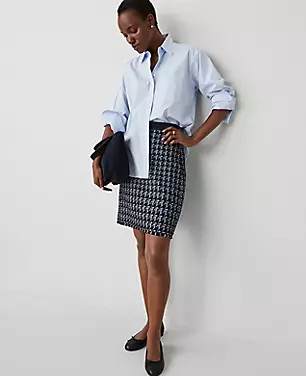 Houndstooth Fringe Tweed Denim Skirt | Ann Taylor (US)