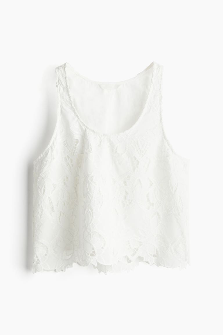 Eyelet Embroidery Tank Top - White - Ladies | H&M US | H&M (US + CA)
