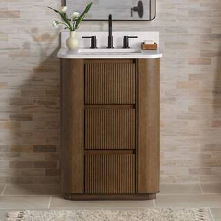 Home Decorators Collection Wilsham 25 in. Single Sink American Oak Bath Vanity with White Quartz ... | The Home Depot