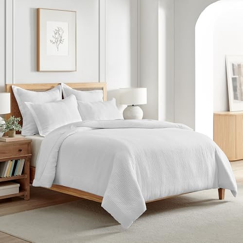 Levtex Home - Reede Muslin White Duvet Cover Set - Full/Queen Duvet Cover + Two Standard Pillow Cases - Muslin - White - Duvet Cover (90 x 94in.) and Pillow Case (26 x 20in.) - Cotton | Amazon (US)