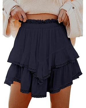 Flowy Shorts for Women Casual Boho Ruffle Tiered Skorts High Waist Mini Skirts Golf Tennis Croche... | Amazon (US)