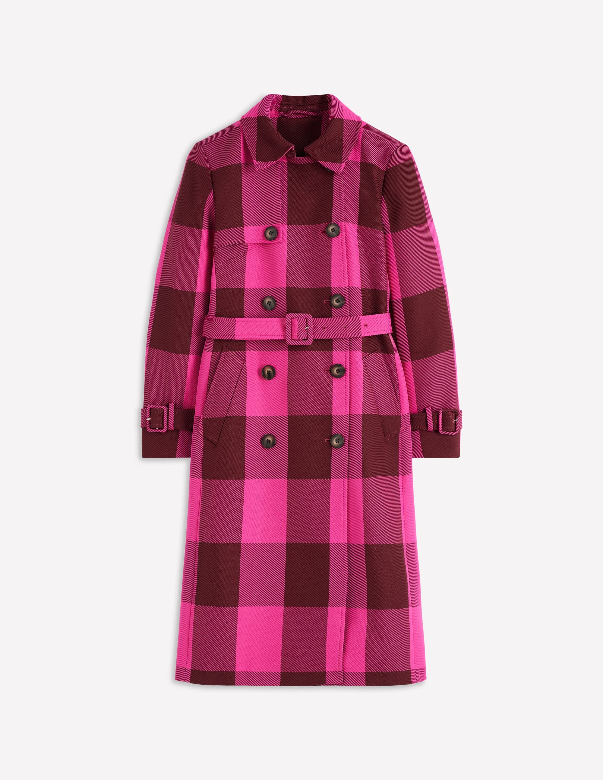 Cheltenham Trench Coat-Pink Peony, Chestnut Gingham | Boden (US)
