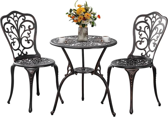 Outdoor Bistro Set 3 Piece Patio Bistro Set with Umbrella Hole, Weather Resistant Bistro Table an... | Amazon (US)