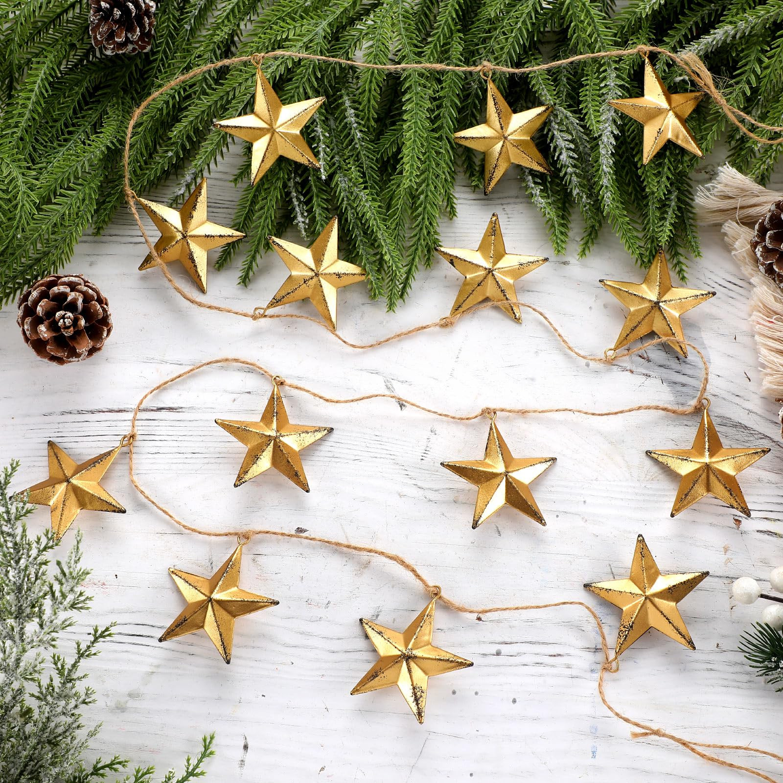 5.9ft Christmas Gold Star Garland with 13 Antique Brass Metal Stars Distressed Appearance Christm... | Amazon (US)