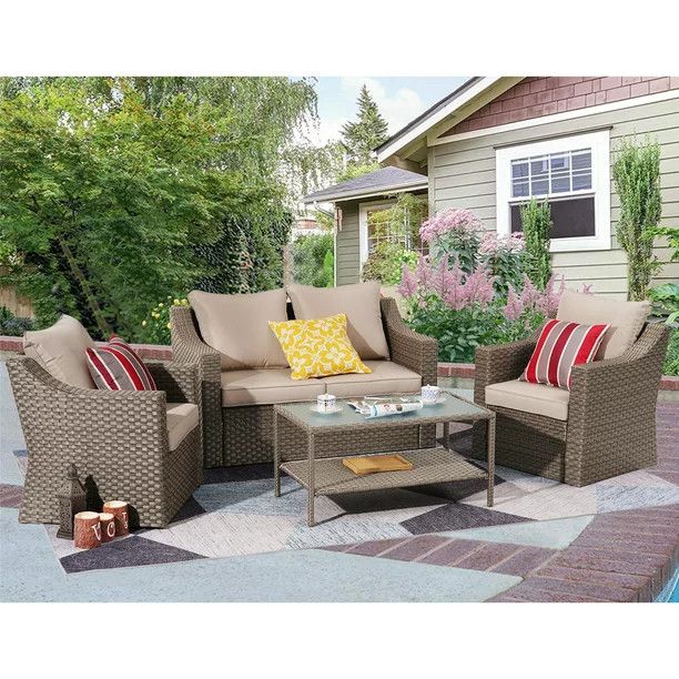 Superjoe Outdoor Patio Furniture Set, 5 Piece Conversation Set Wicker Sectional Sofa Couch Rattan... | Walmart (US)