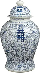 Festcool 19 inch Antique Like Blue and White Porcelain Temple Vase Jar Double Happiness Jingdezhe... | Amazon (US)