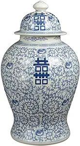 Festcool 19 inch Antique Like Blue and White Porcelain Temple Vase Jar Double Happiness Jingdezhe... | Amazon (US)