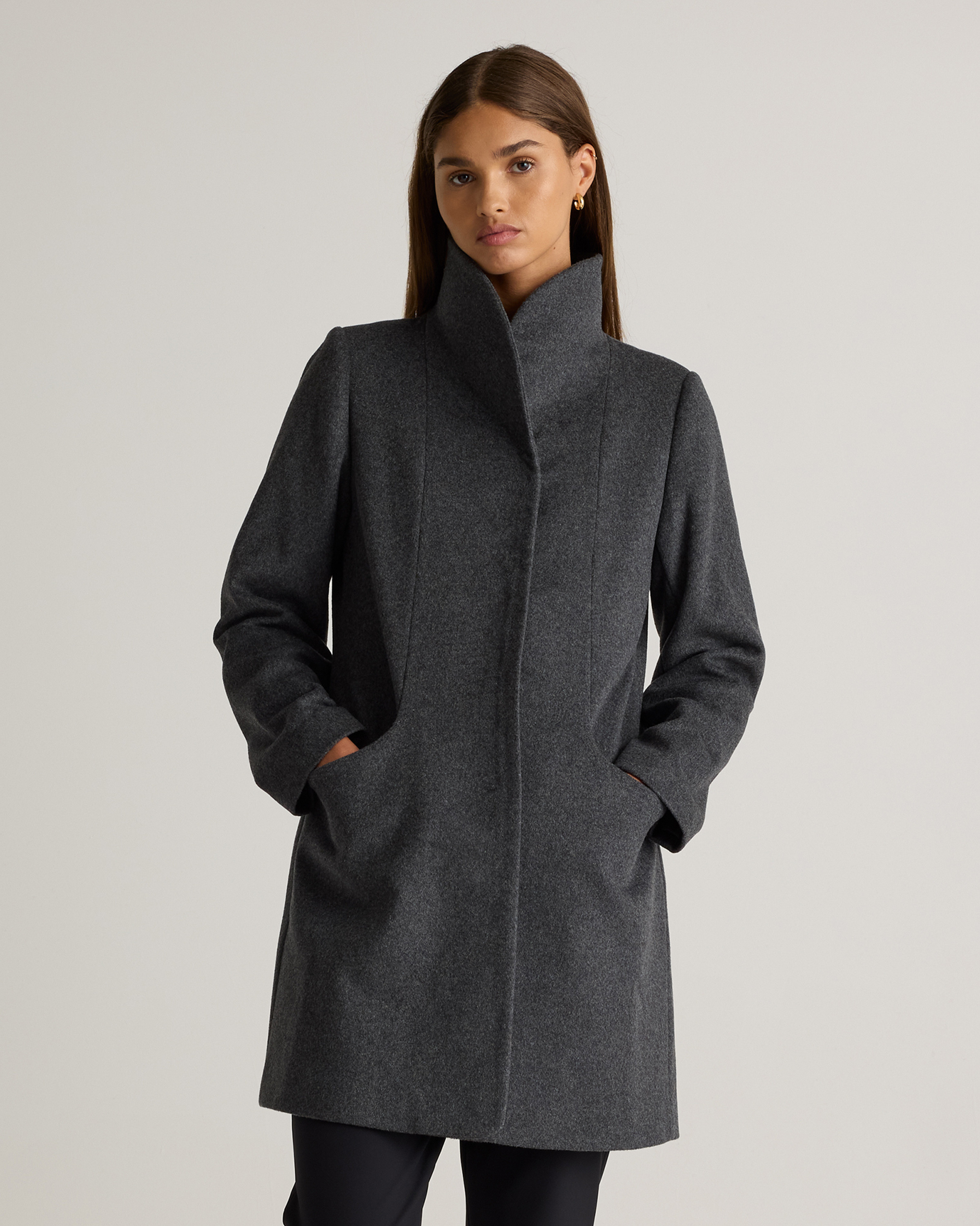 Quince | Women's Italian Wool Cocoon Coat in Heather Charcoal, Size Medium, Wool/Nylon | Quince