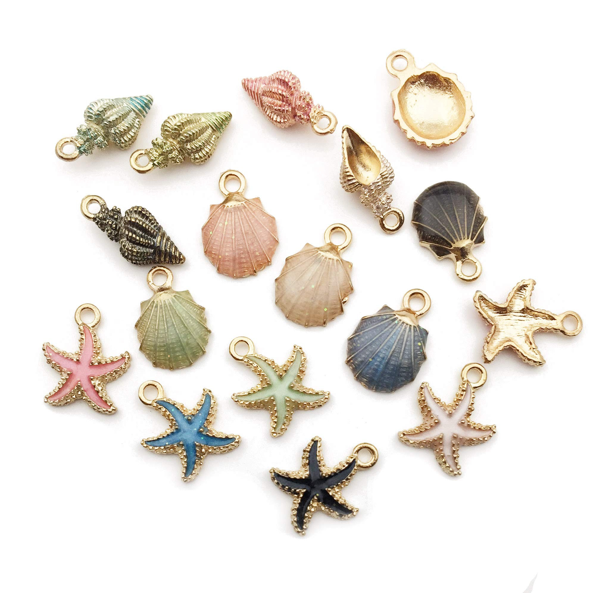30pcs Assorted Gold Plated Enamel Ocean Starfish Conch Shell Charm Pendant for DIY Jewelry Making... | Amazon (US)