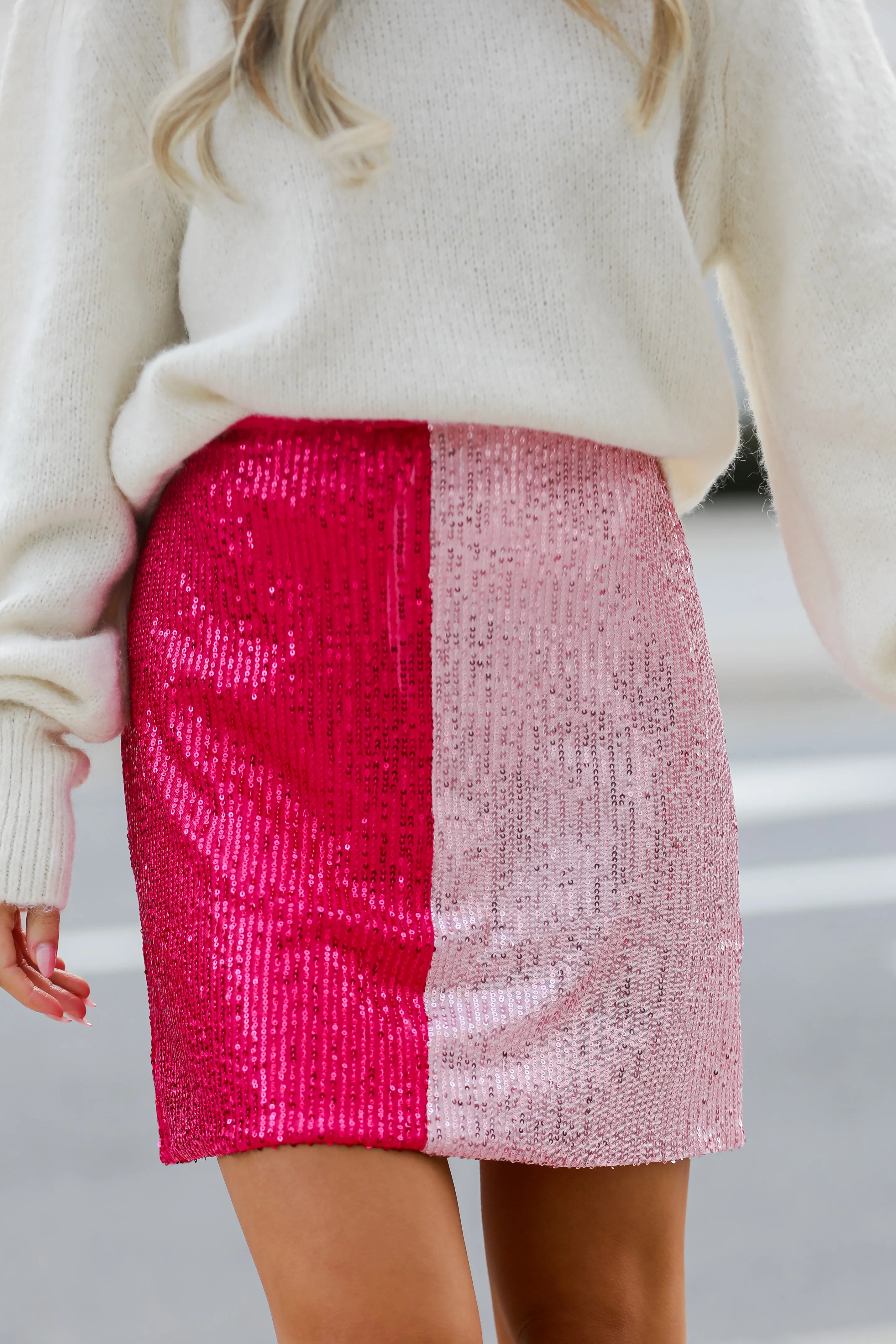 Ready To Sparkle Fuchsia Color Block Sequin Mini Skirt | Dress Up