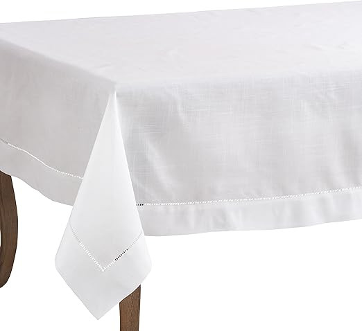 SARO LIFESTYLE Hemstitched Border Tablecloth, White, 70"x120" | Amazon (US)