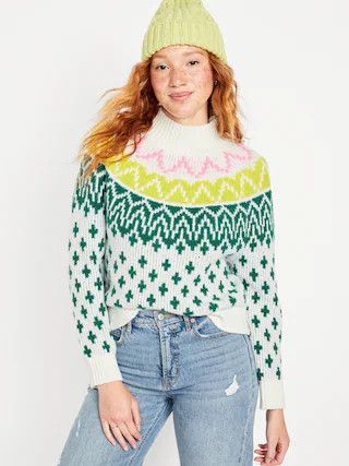 Mock-Neck Fair Isle Pullover Sweater for Women | Old Navy (US)