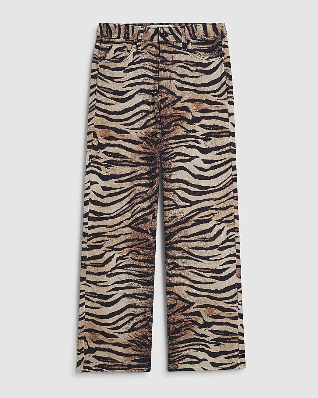 Brown Tiger Print Relaxed Straight Leg Jeans | River Island UK & IE