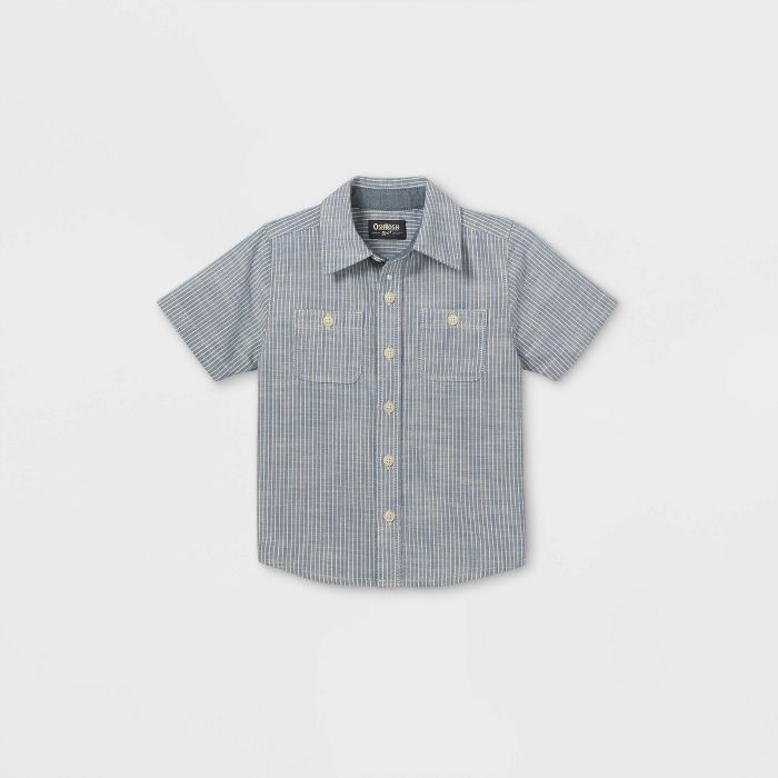 OshKosh B'gosh Toddler Boys' Chambray Striped Woven Short Sleeve Button-Down Shirt - Blue | Target