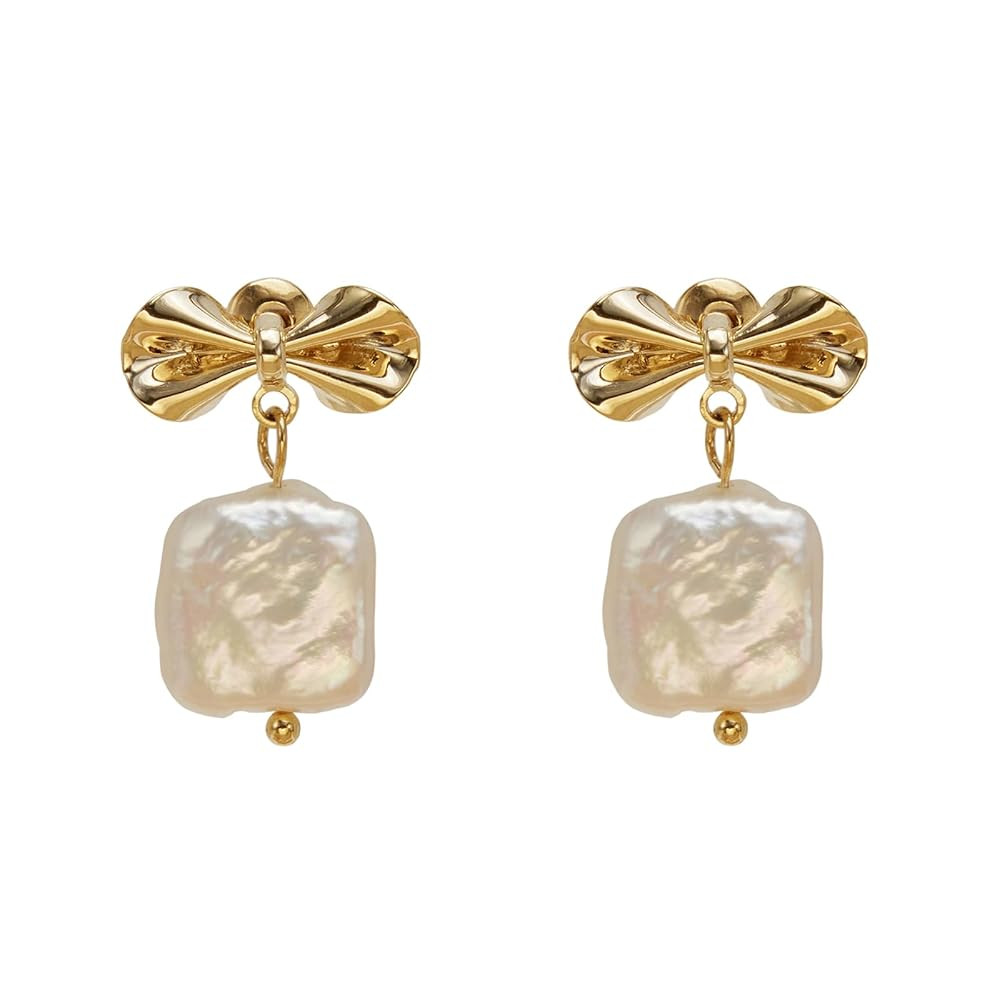FarF&ME Pearl Earrings for Women - 18K Gold Plated Statement Baroque Pearl Dangle earrings, Light... | Amazon (US)