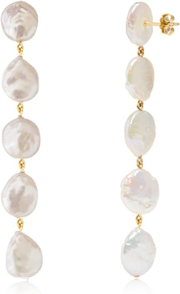 Pearl Drop Earrings for Women Gold Long Pearl Earrings Tiny Pearl Chain Hypoallergenic Silver Pea... | Amazon (US)