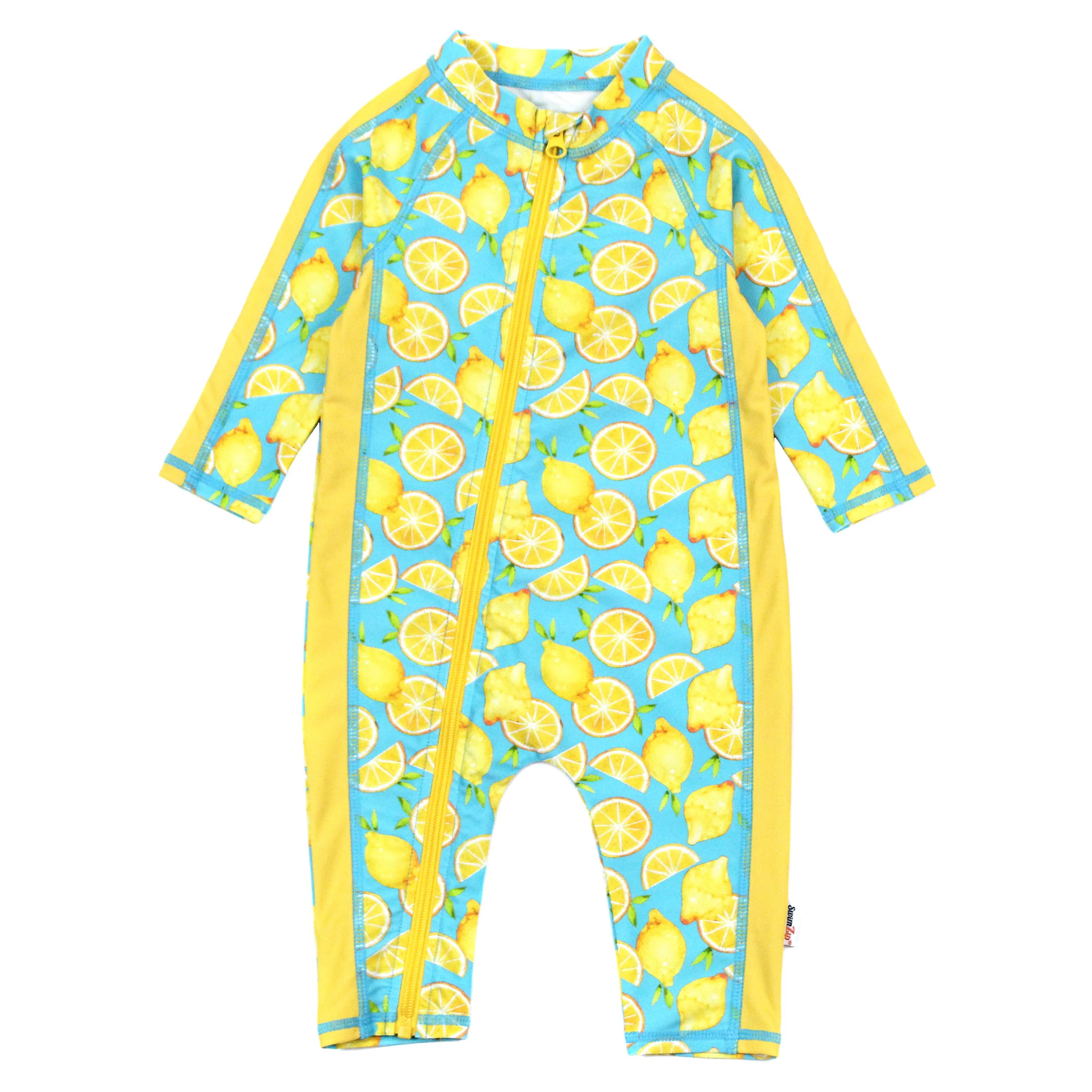 Sunsuit - Long Sleeve Romper Swimsuit - "Lemons" | SwimZip