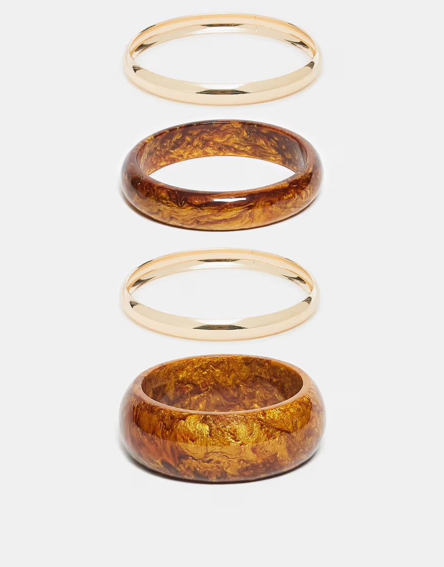 ASOS DESIGN pack of 4 bangles in brown ombre resin and gold tone-Blue | ASOS (Global)
