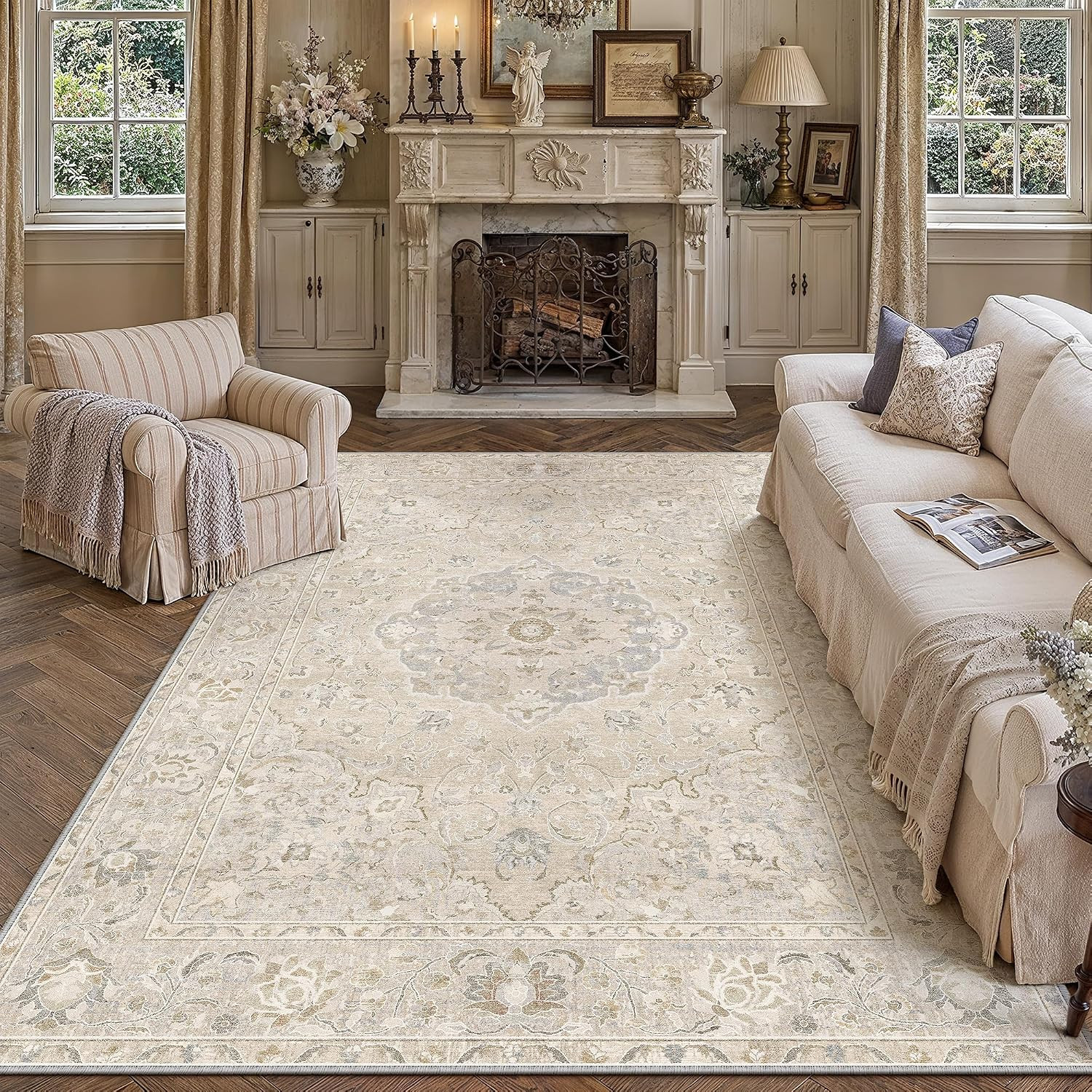 8x10 Beige Area Rug Vintage Carpet | Amazon (US)